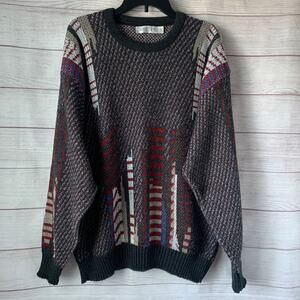 Vintage Jantzen Men's Knit Sweater Multicolor 90s Long Sleeve Pullover Size L